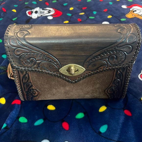 Vintage Joo Kay Hand Tooled Leather Purse Handbag Brown Western Shoulder - Picture 1 of 11